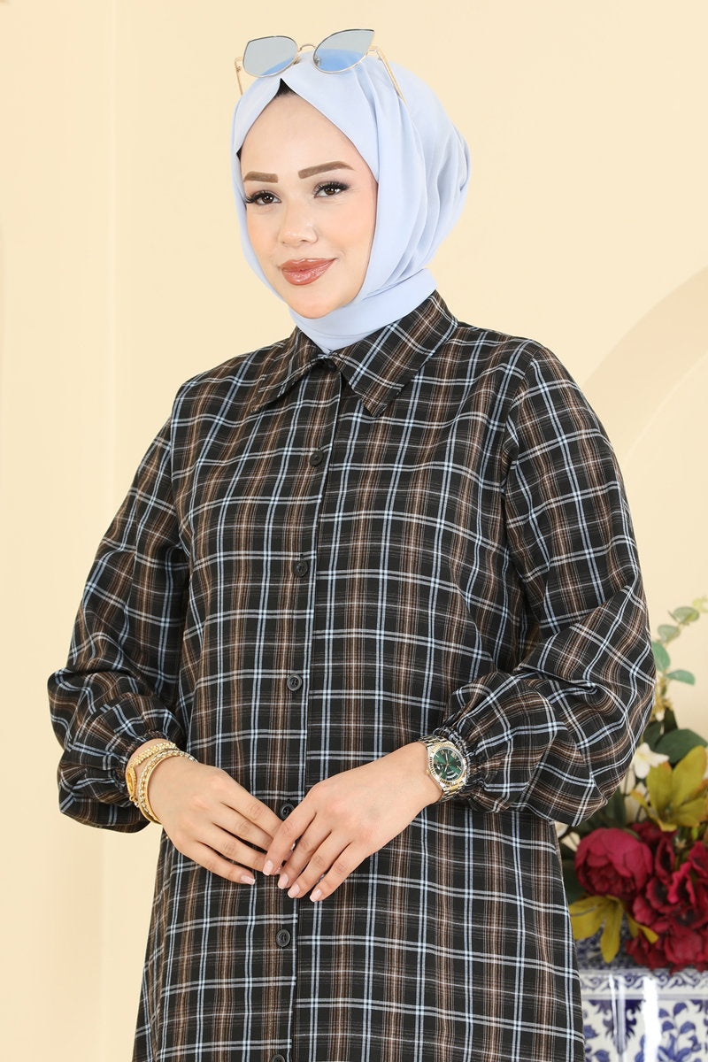 Striped Tunic with Elastic Cuffs - Blue-Black