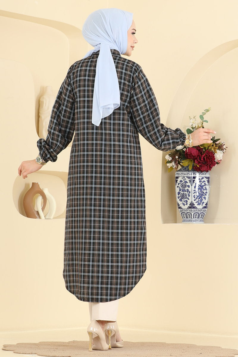 Striped Tunic with Elastic Cuffs - Blue-Black