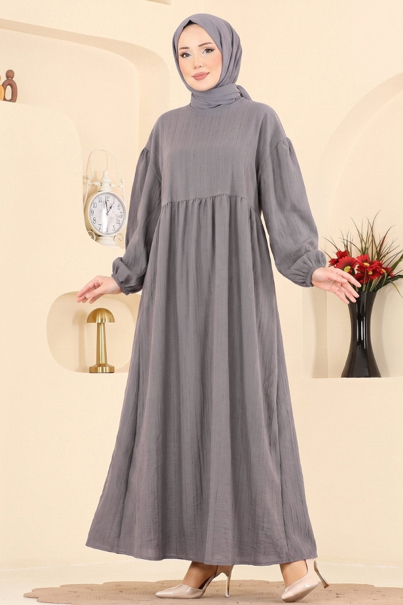 Crinkle Dress with Elastic Cuffs - Grey