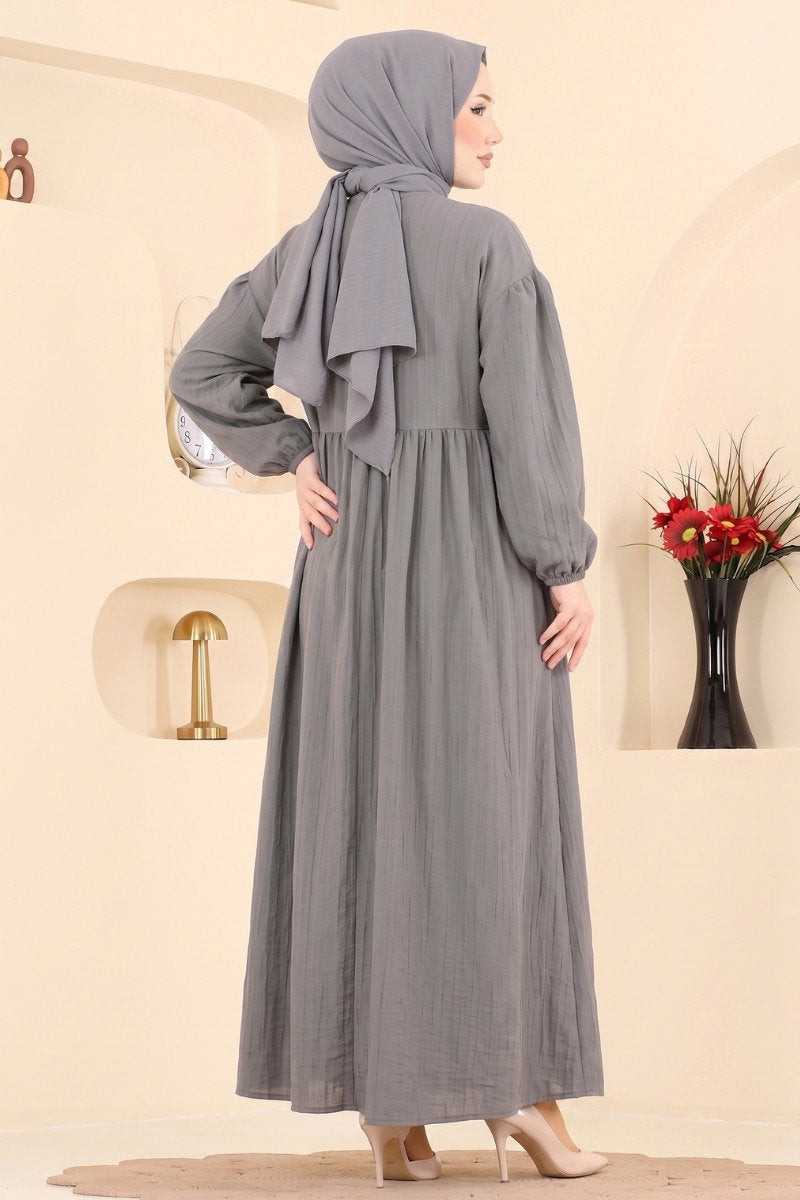 Crinkle Dress with Elastic Cuffs - Grey