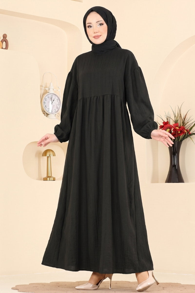Crinkle Dress with Elastic Cuffs - Black