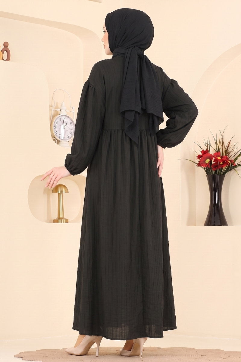 Crinkle Dress with Elastic Cuffs - Black