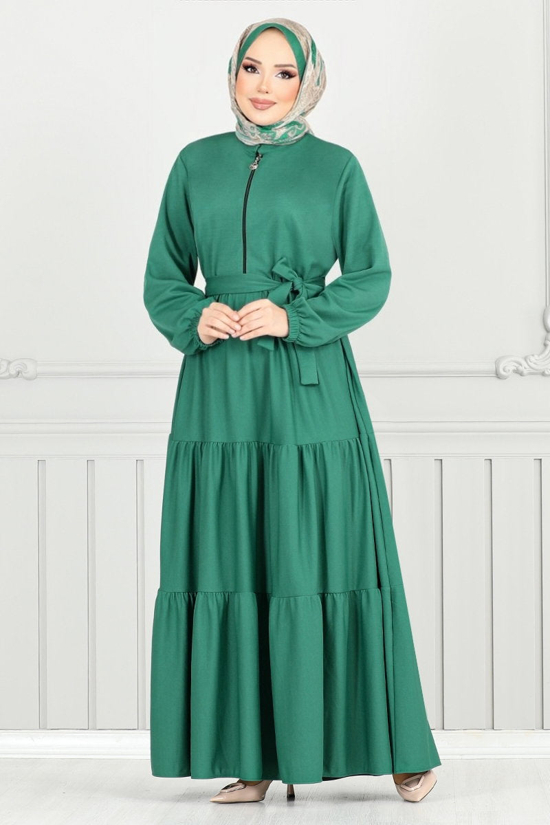 Crepe Abaya Coat with Elastic Cuffs - Light Teal