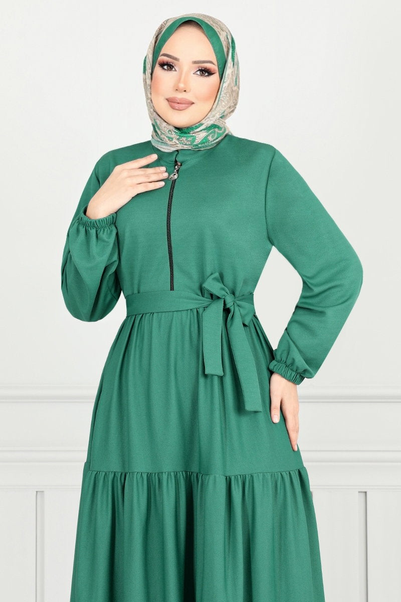 Crepe Abaya Coat with Elastic Cuffs - Light Teal