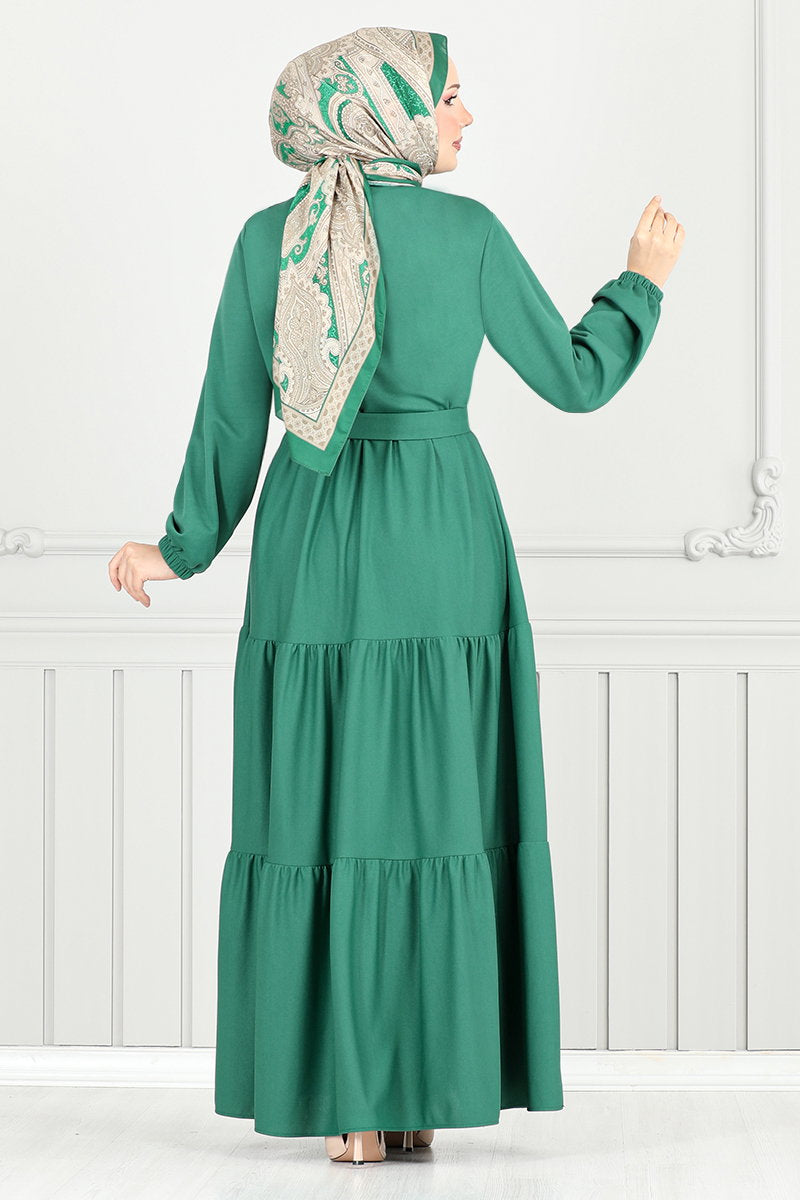 Crepe Abaya Coat with Elastic Cuffs - Light Teal