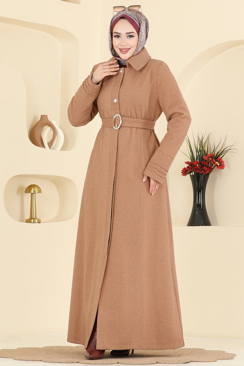 Felt Overcoat with Ribbed Cuffs - Tan