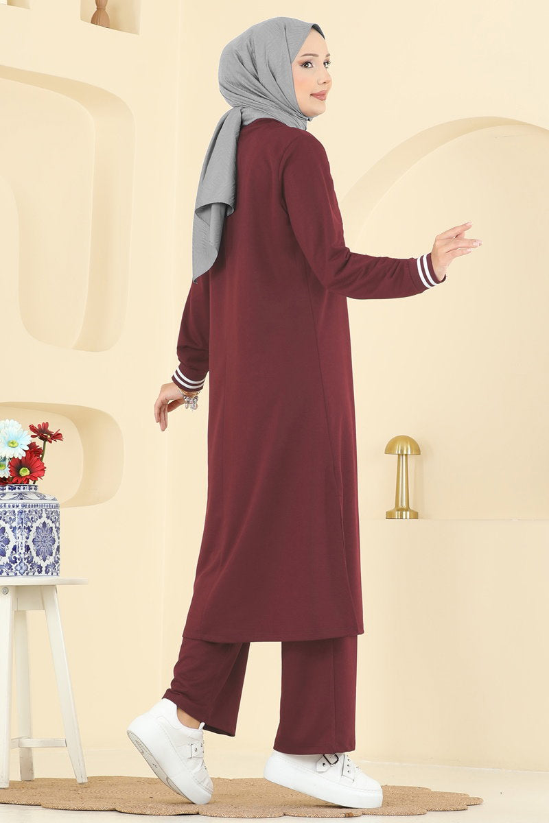 Set with Ribbed Cuffs - Light Burgundy