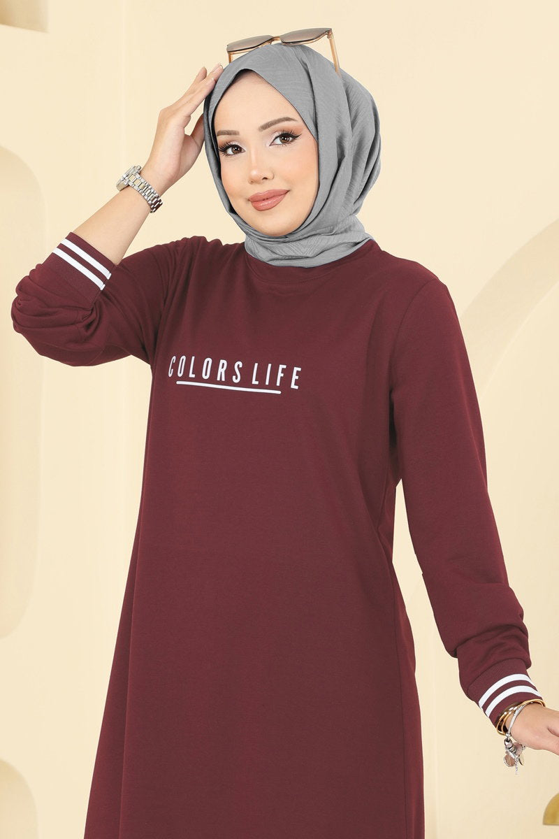 Set with Ribbed Cuffs - Light Burgundy