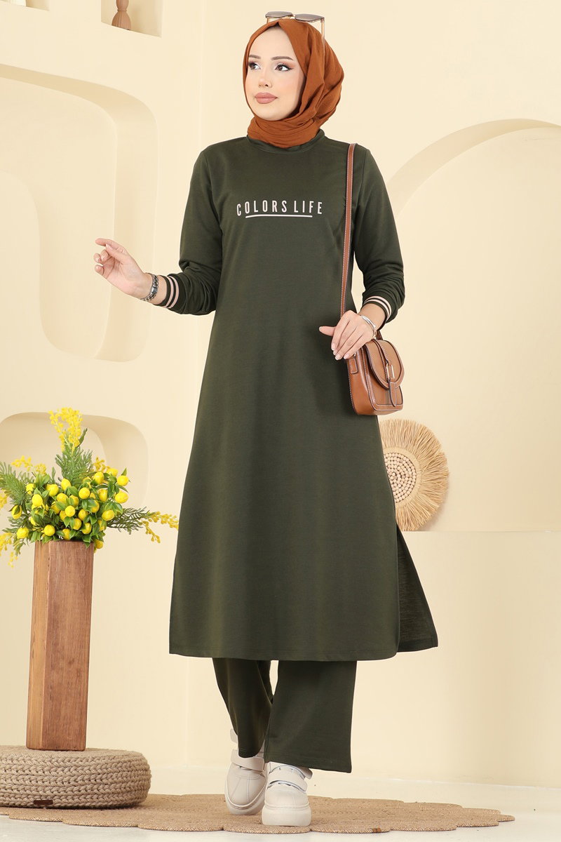 Set with Ribbed Cuffs - Khaki