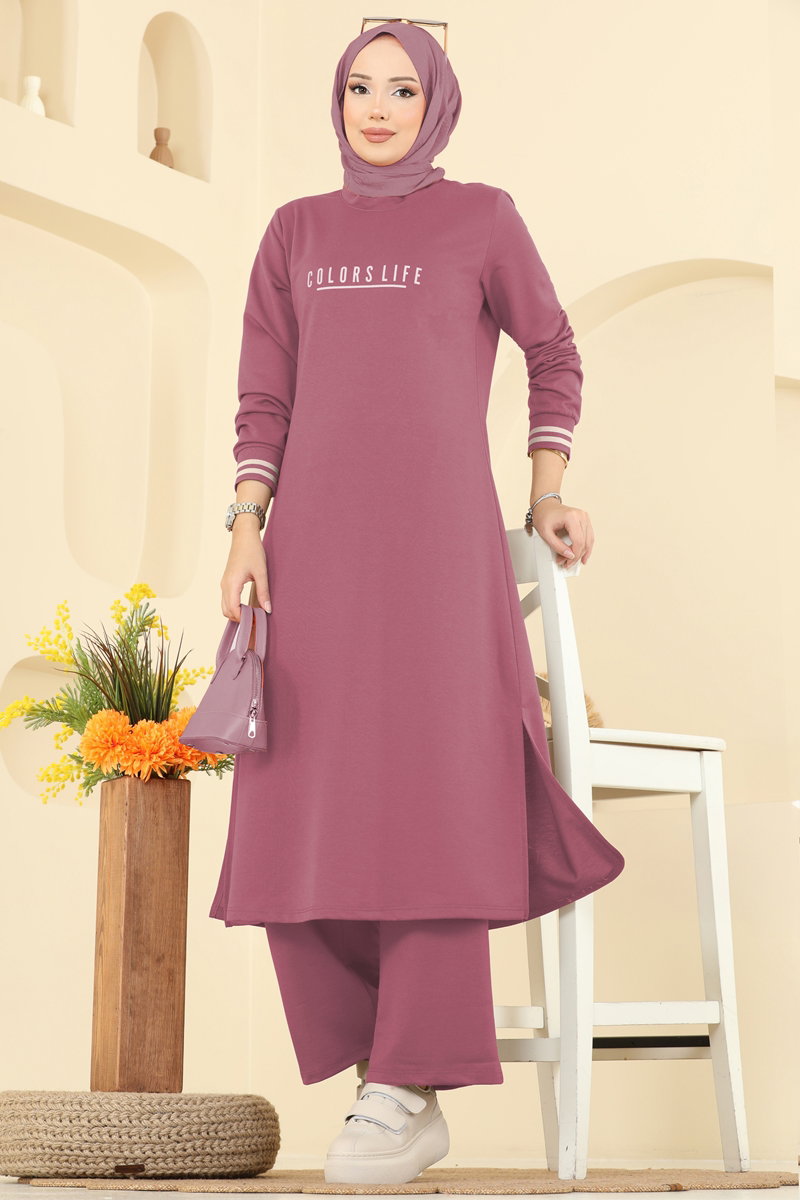 Set with Ribbed Cuffs - Dark Dusty Rose