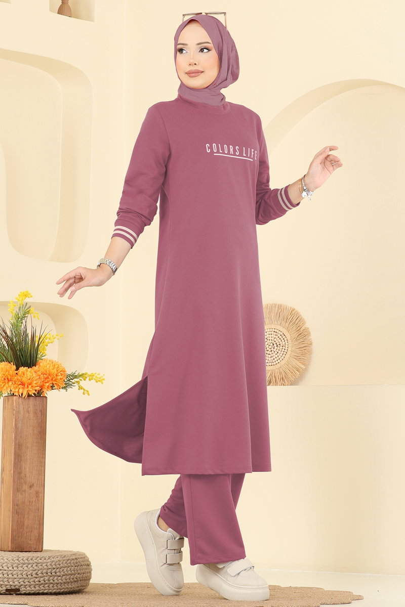 Set with Ribbed Cuffs - Dark Dusty Rose