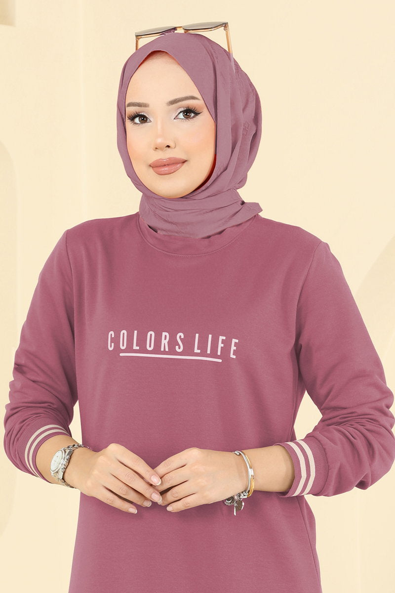 Set with Ribbed Cuffs - Dark Dusty Rose