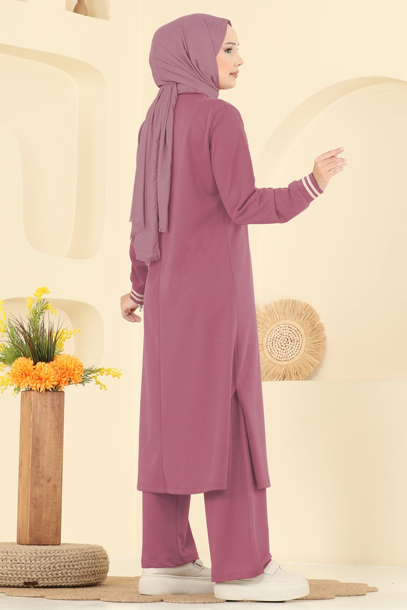 Set with Ribbed Cuffs - Dark Dusty Rose