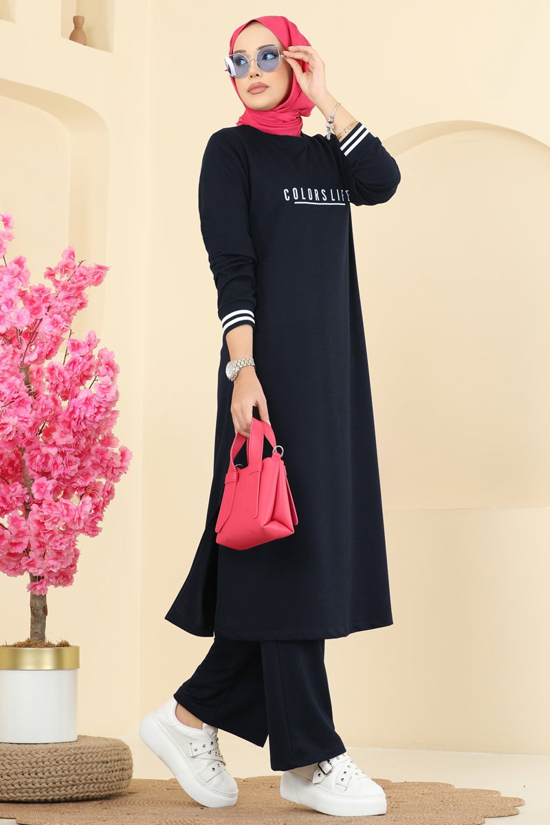 Set with Ribbed Cuffs - Dark Navy