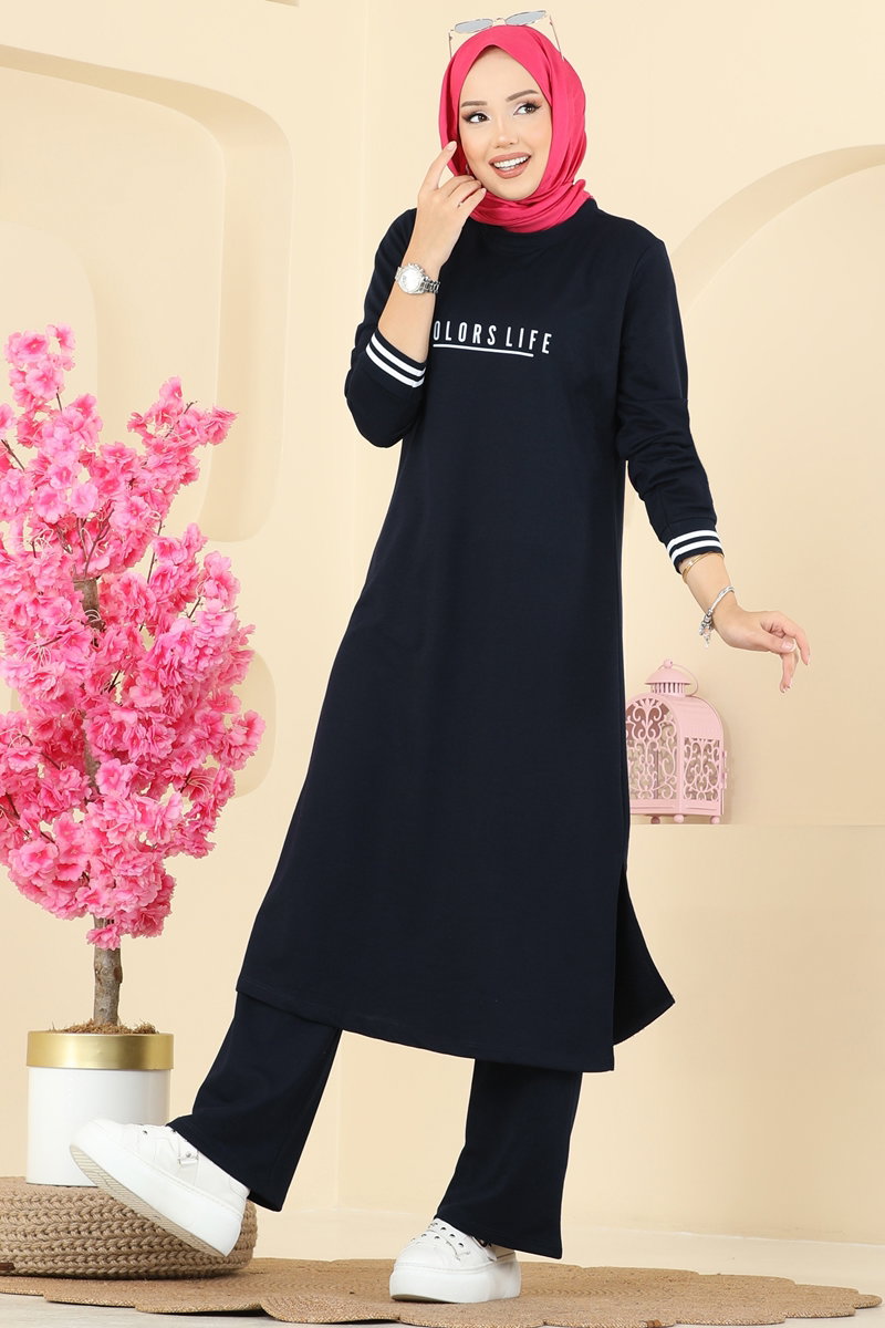 Set with Ribbed Cuffs - Dark Navy