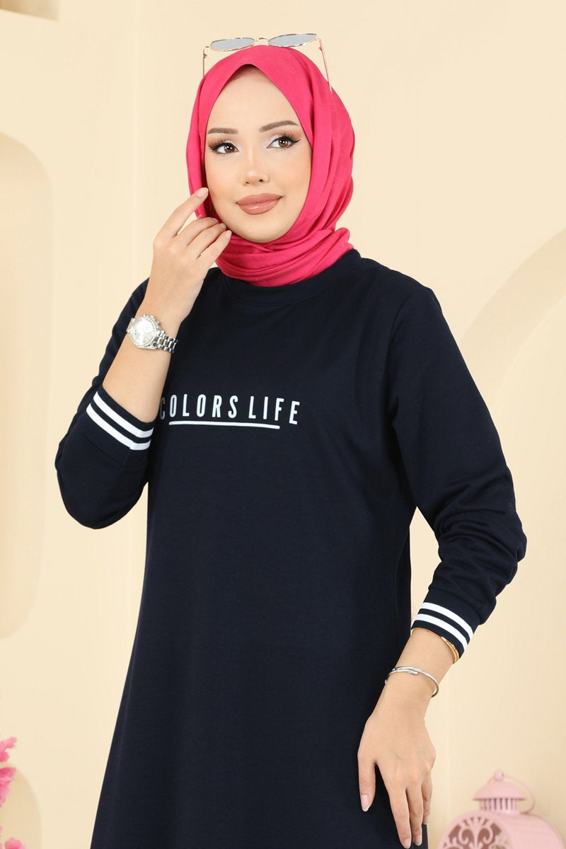 Set with Ribbed Cuffs - Dark Navy