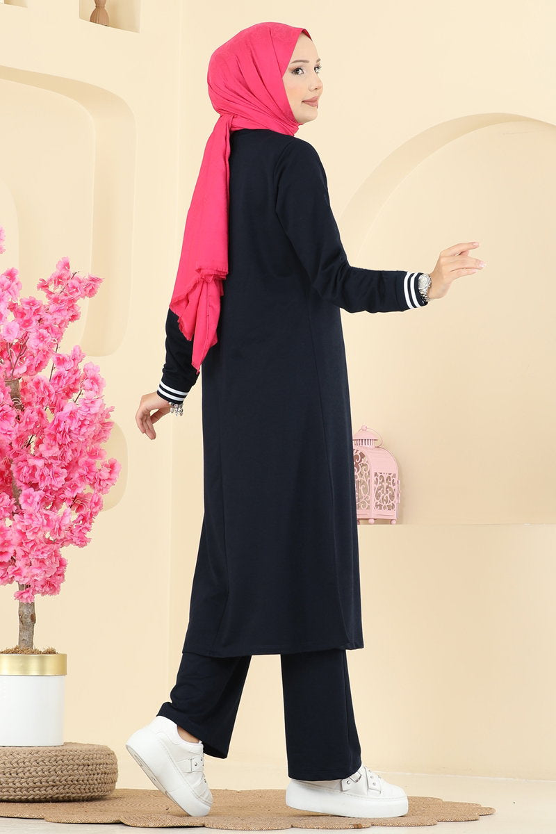 Set with Ribbed Cuffs - Dark Navy