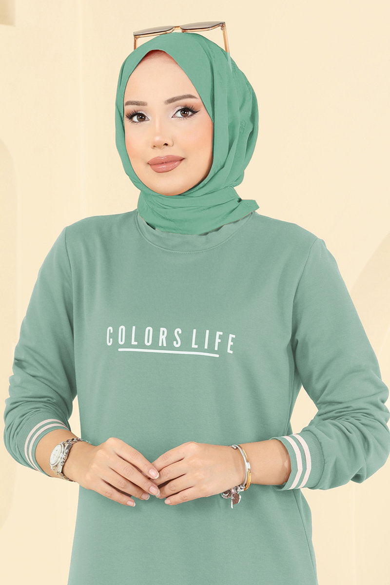 Set with Ribbed Cuffs - Mint