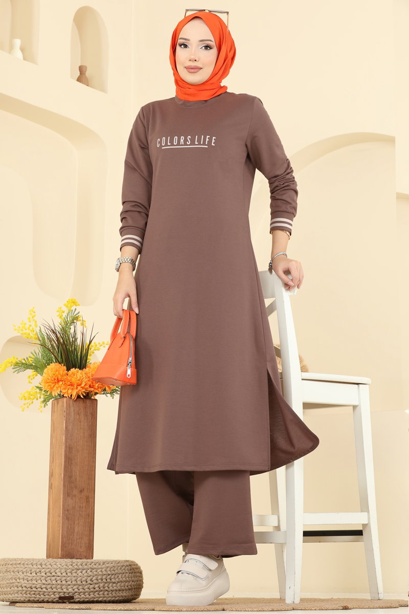 Set with Ribbed Cuffs - Powder-Mink