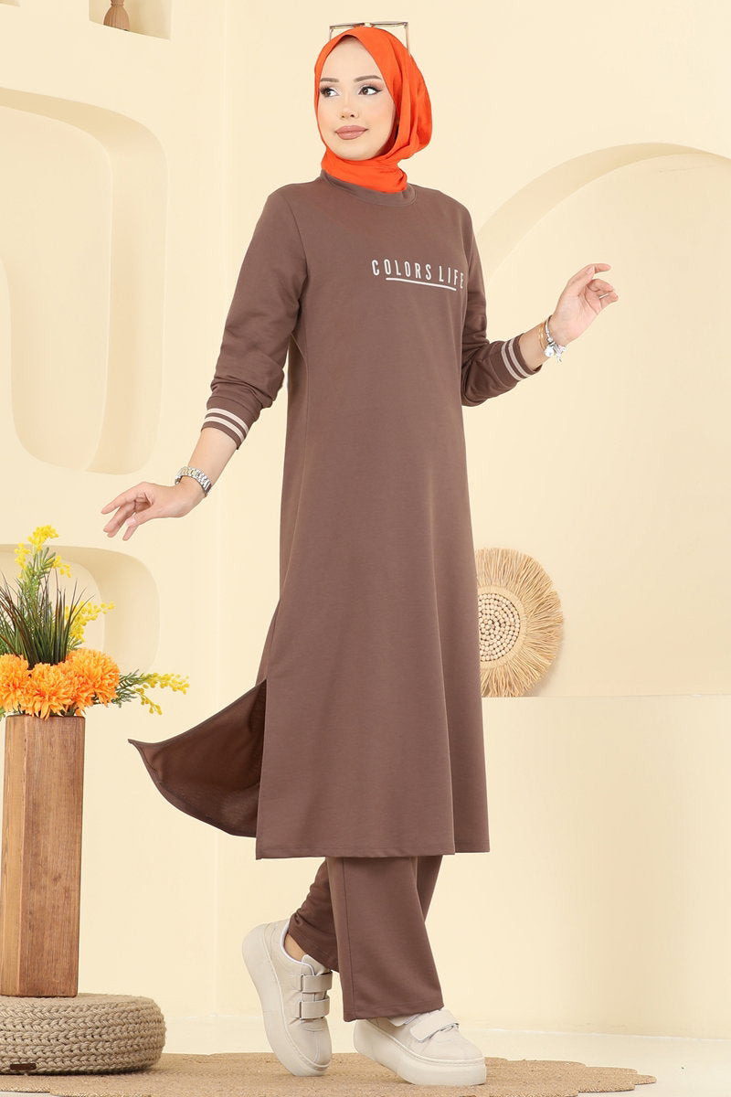 Set with Ribbed Cuffs - Powder-Mink
