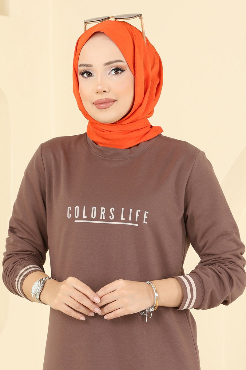 Set with Ribbed Cuffs - Powder-Mink
