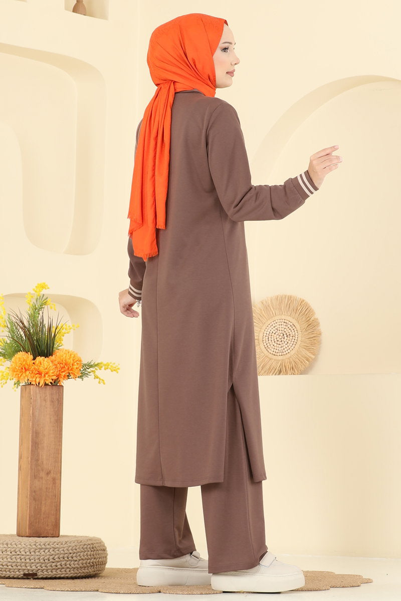 Set with Ribbed Cuffs - Powder-Mink