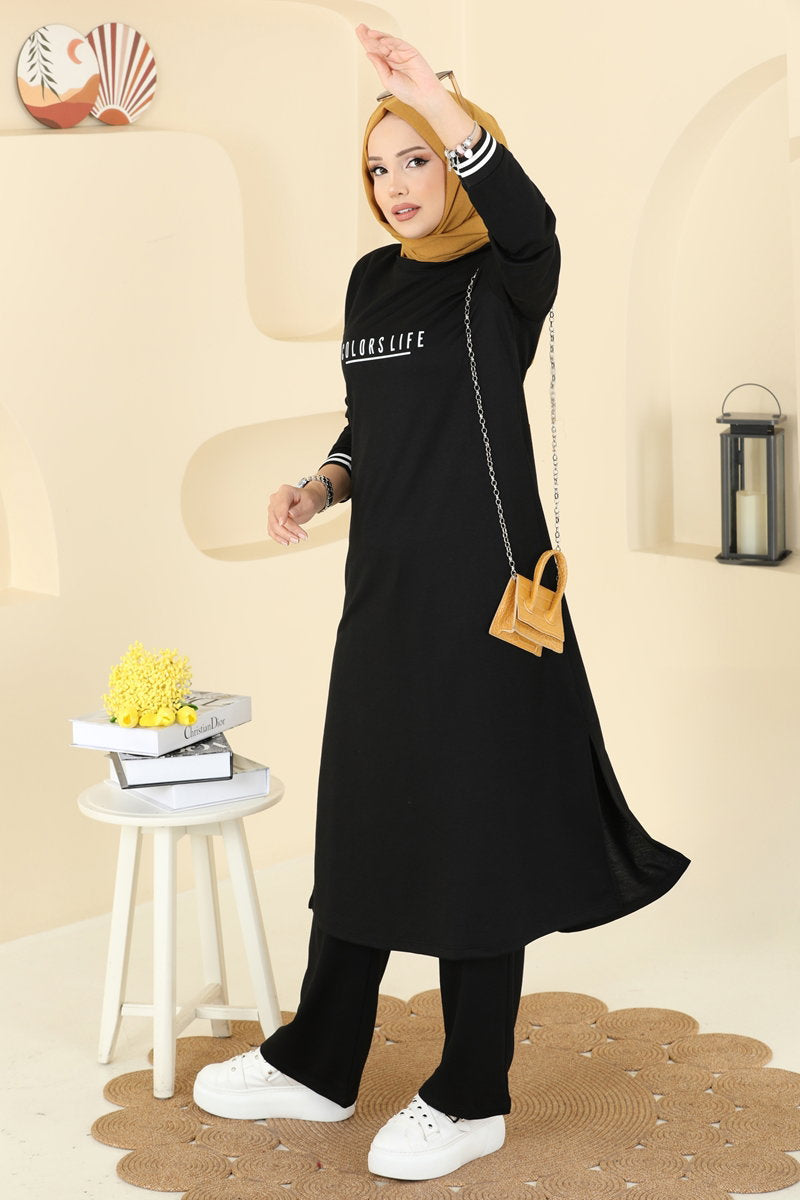 Set with Ribbed Cuffs - Black
