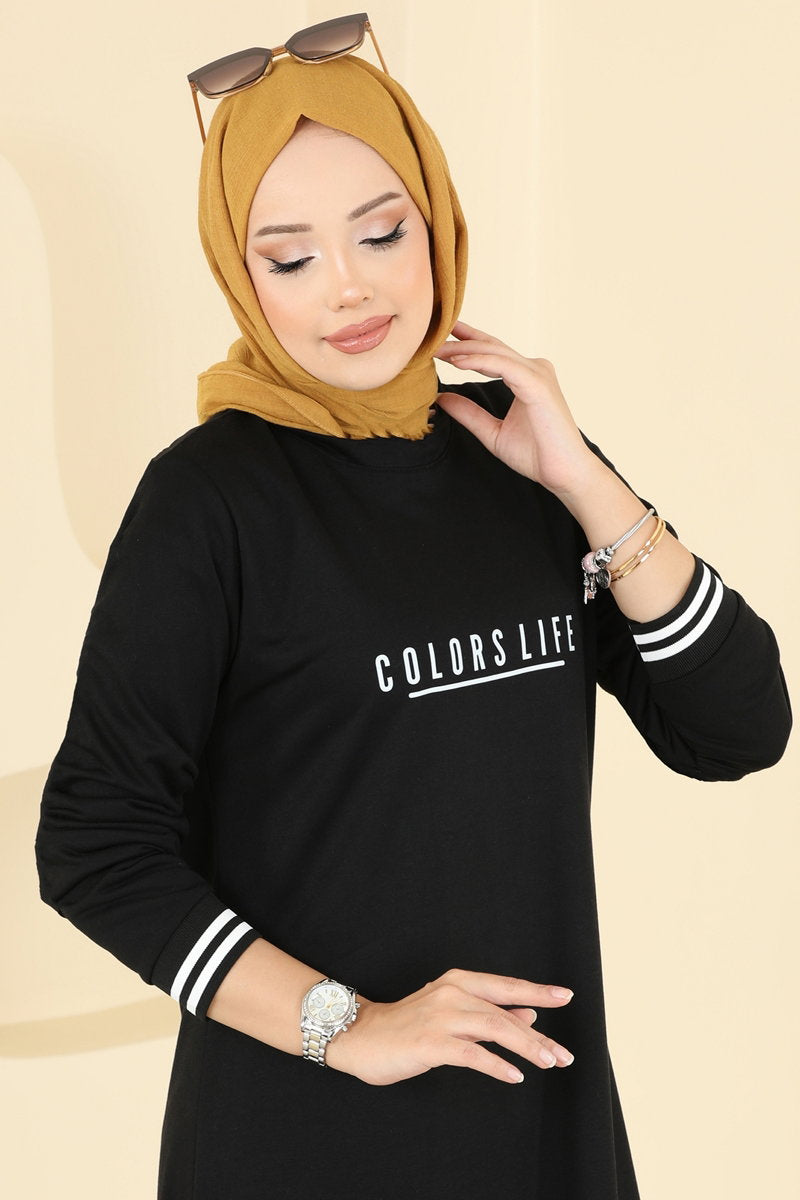 Set with Ribbed Cuffs - Black