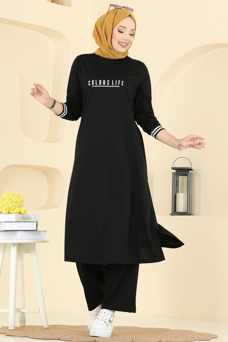 Set with Ribbed Cuffs - Black
