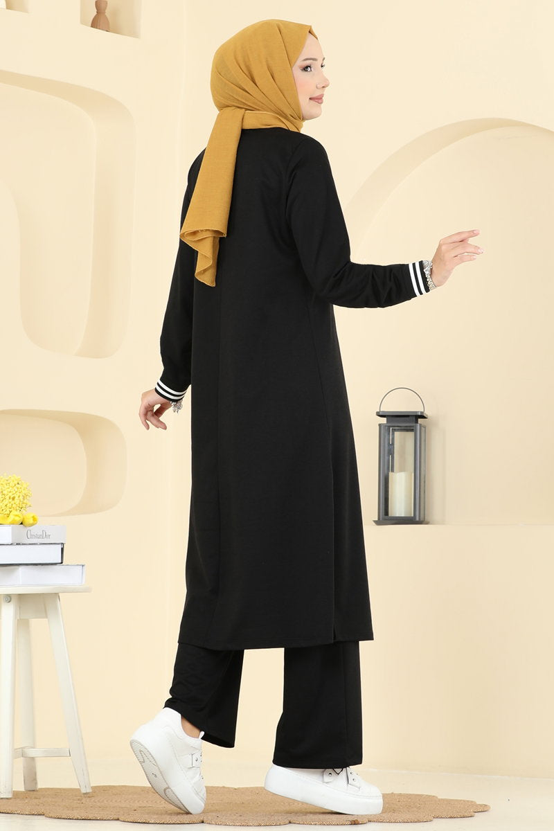 Set with Ribbed Cuffs - Black