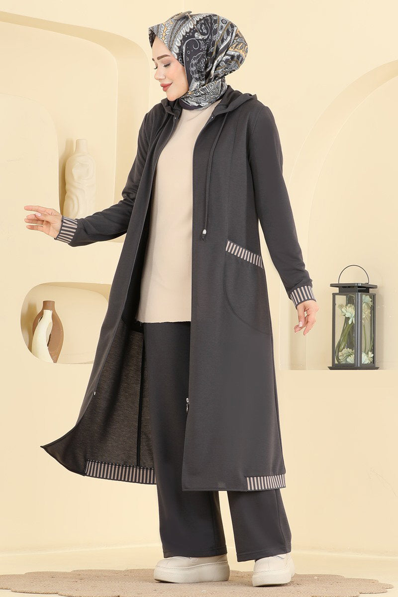 Two-Piece Set with Ribbed Cuffs - Charcoal