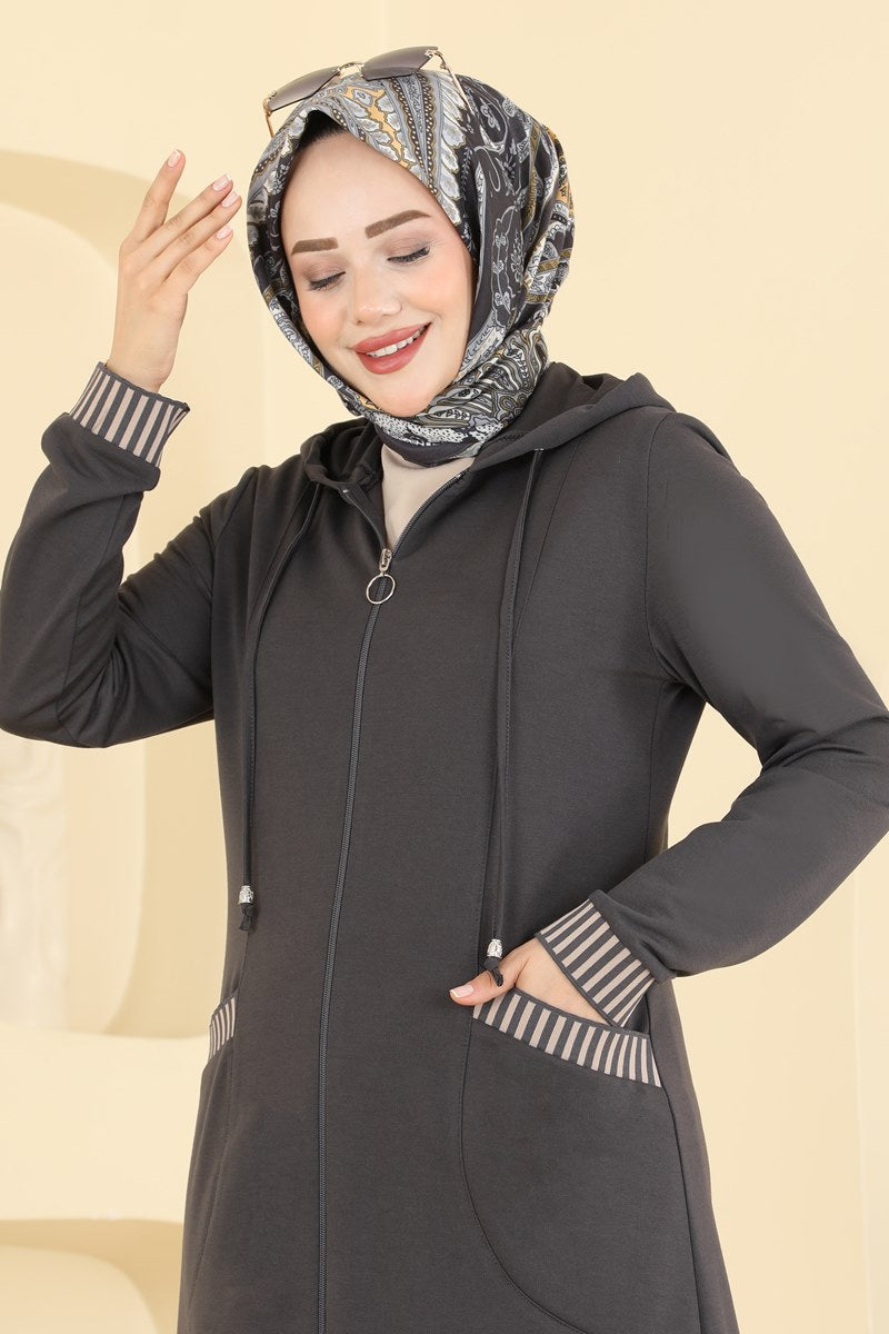 Two-Piece Set with Ribbed Cuffs - Charcoal