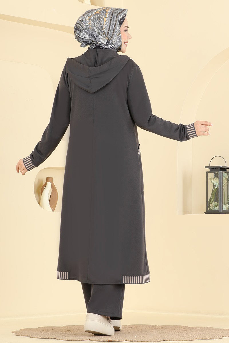 Two-Piece Set with Ribbed Cuffs - Charcoal