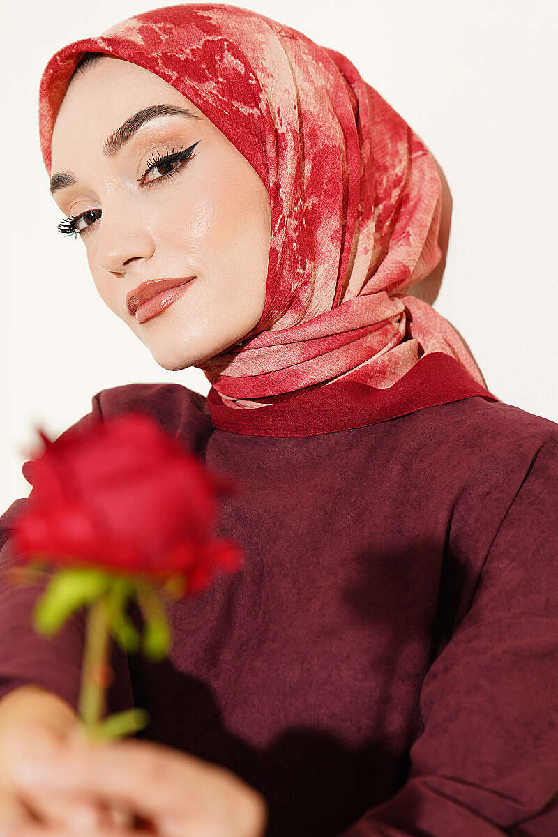 Marble Print Scarf - Burgundy