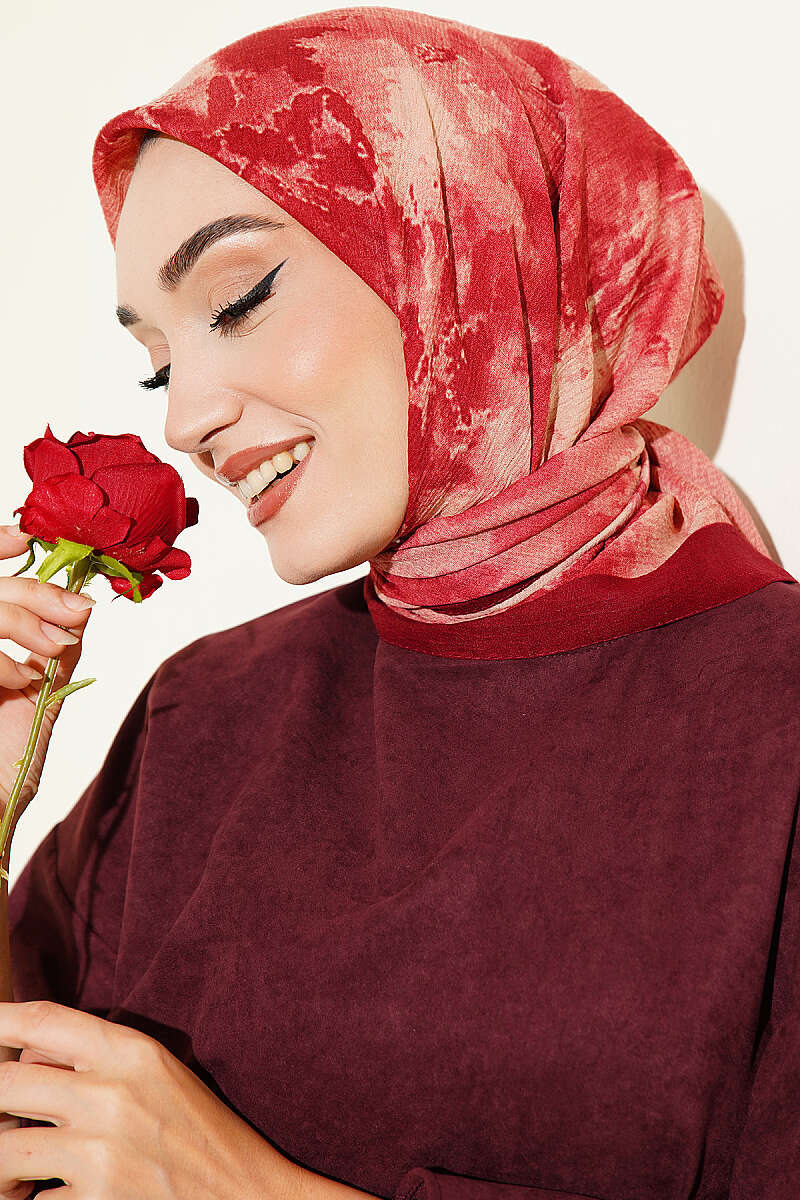 Marble Print Scarf - Burgundy