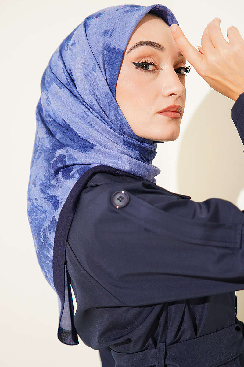 Marble Print Scarf - Navy