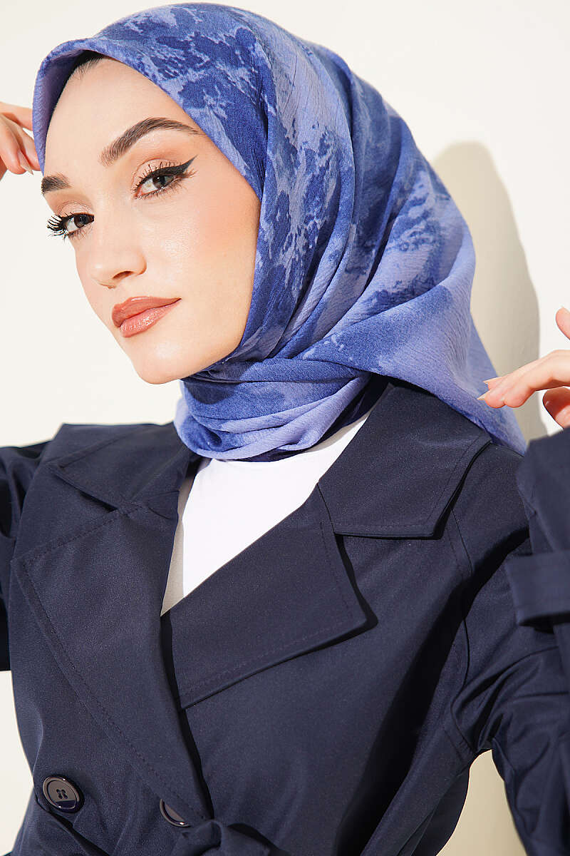 Marble Print Scarf - Navy