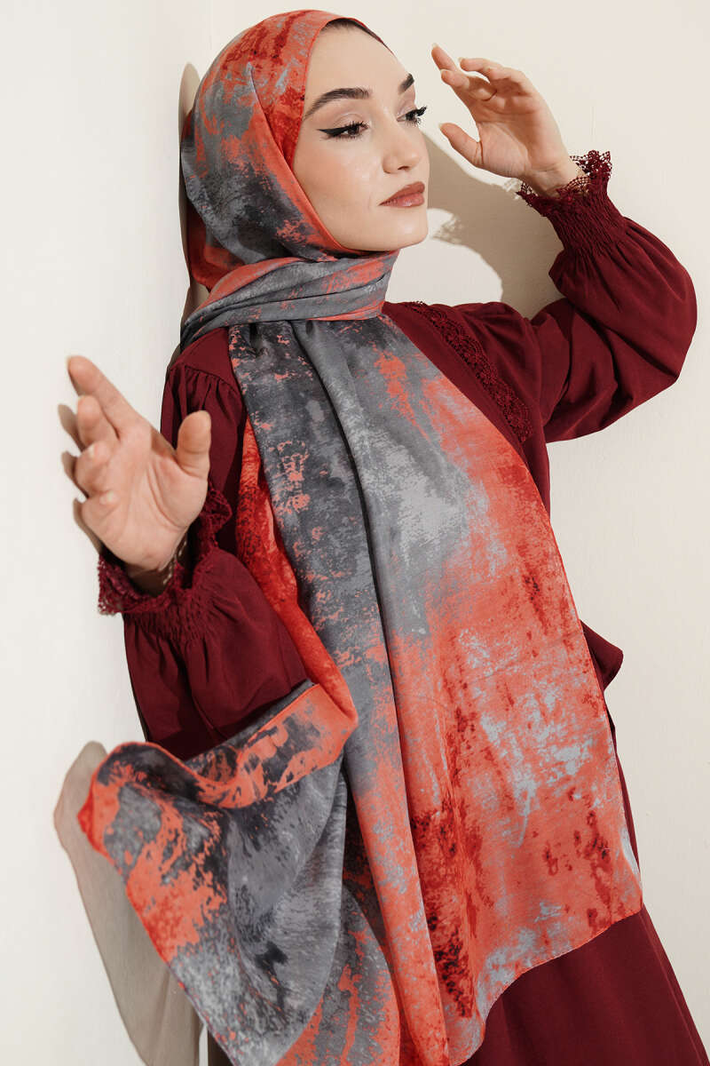 Modern Marble Print Shawl - Red