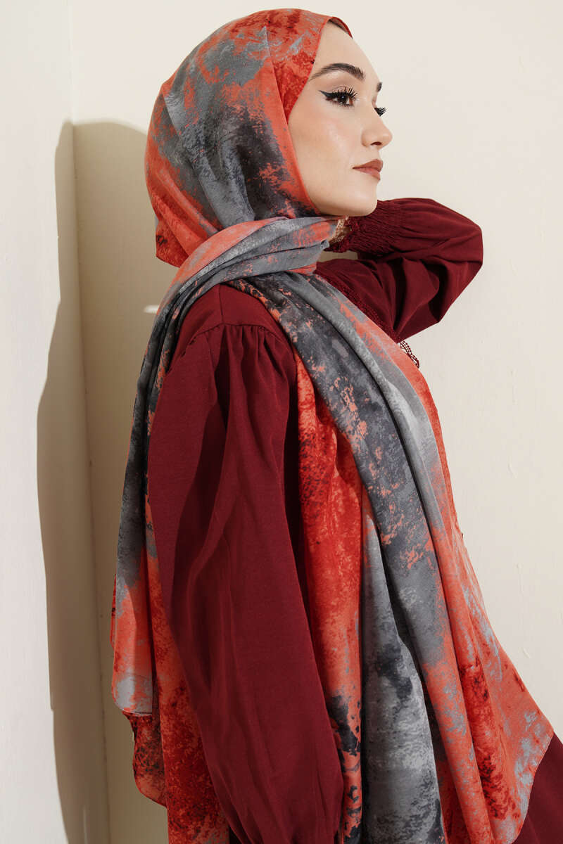 Modern Marble Print Shawl - Red