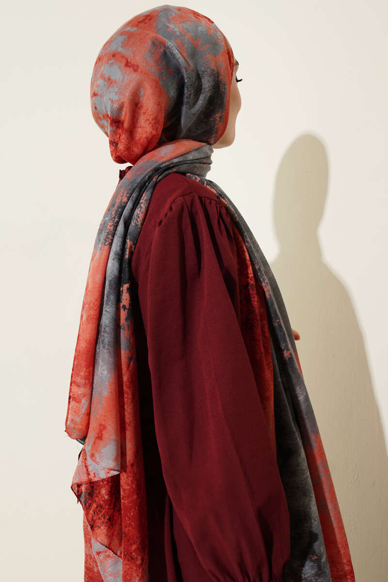 Modern Marble Print Shawl - Red