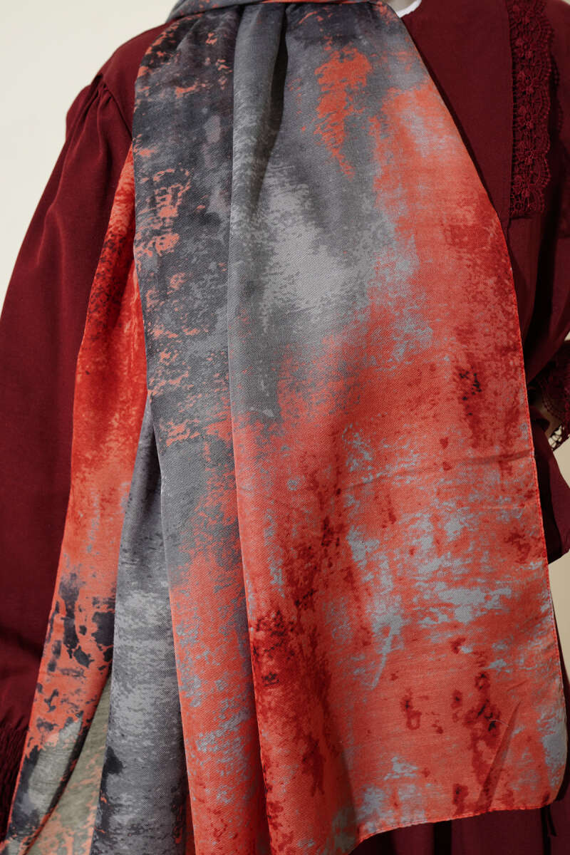 Modern Marble Print Shawl - Red