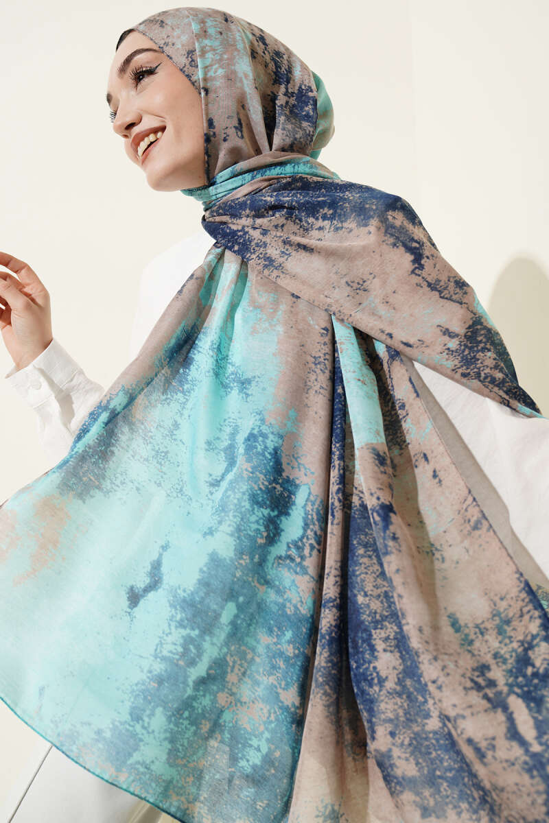 Modern Marble Print Shawl - Turquoise