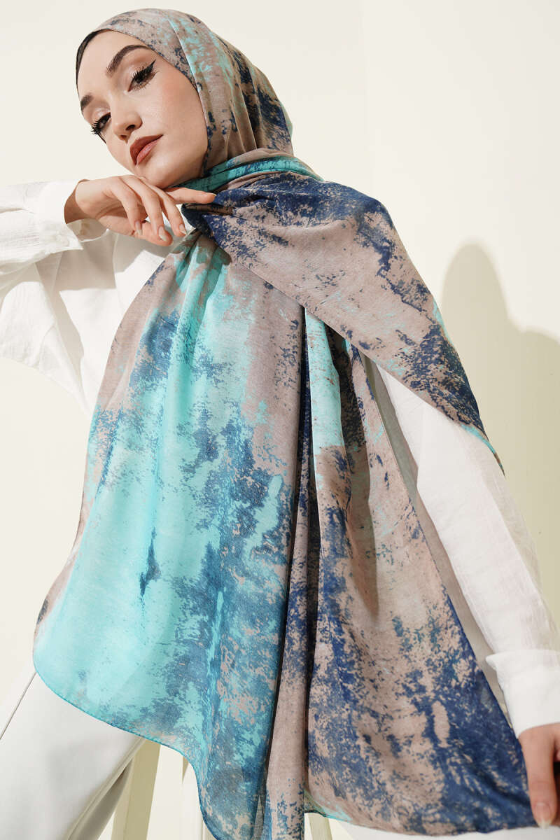 Modern Marble Print Shawl - Turquoise