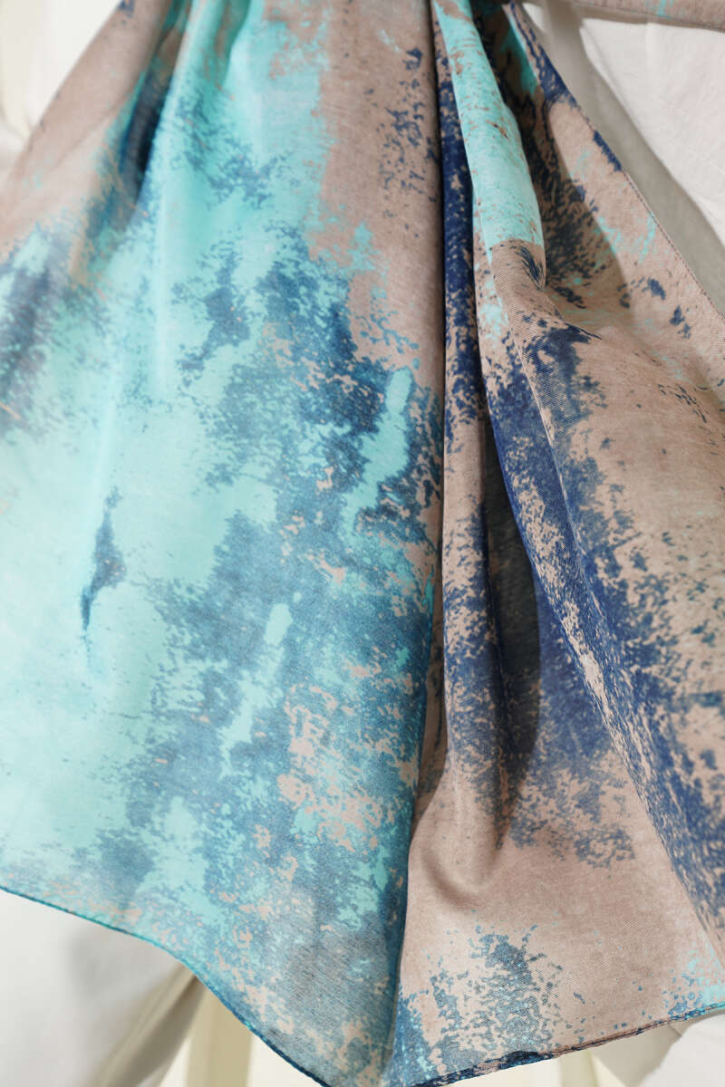 Modern Marble Print Shawl - Turquoise