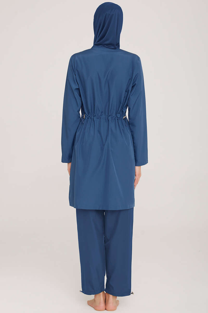 Zip Modest Swimsuit with Metal Badge - Light Navy
