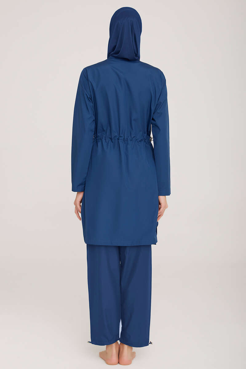 Zip Modest Swimsuit with Metal Badge - Dark Navy