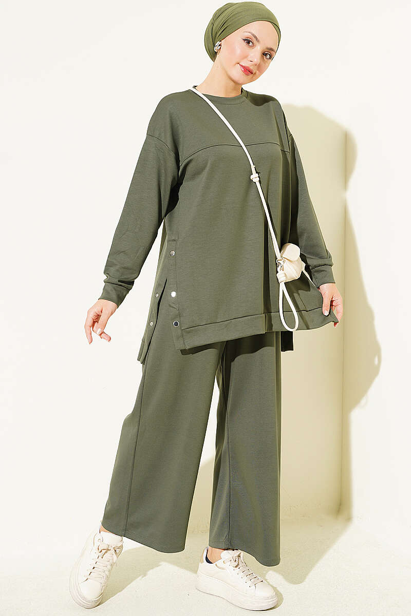 Two-Piece Set with Metal Snap Detail - Khaki
