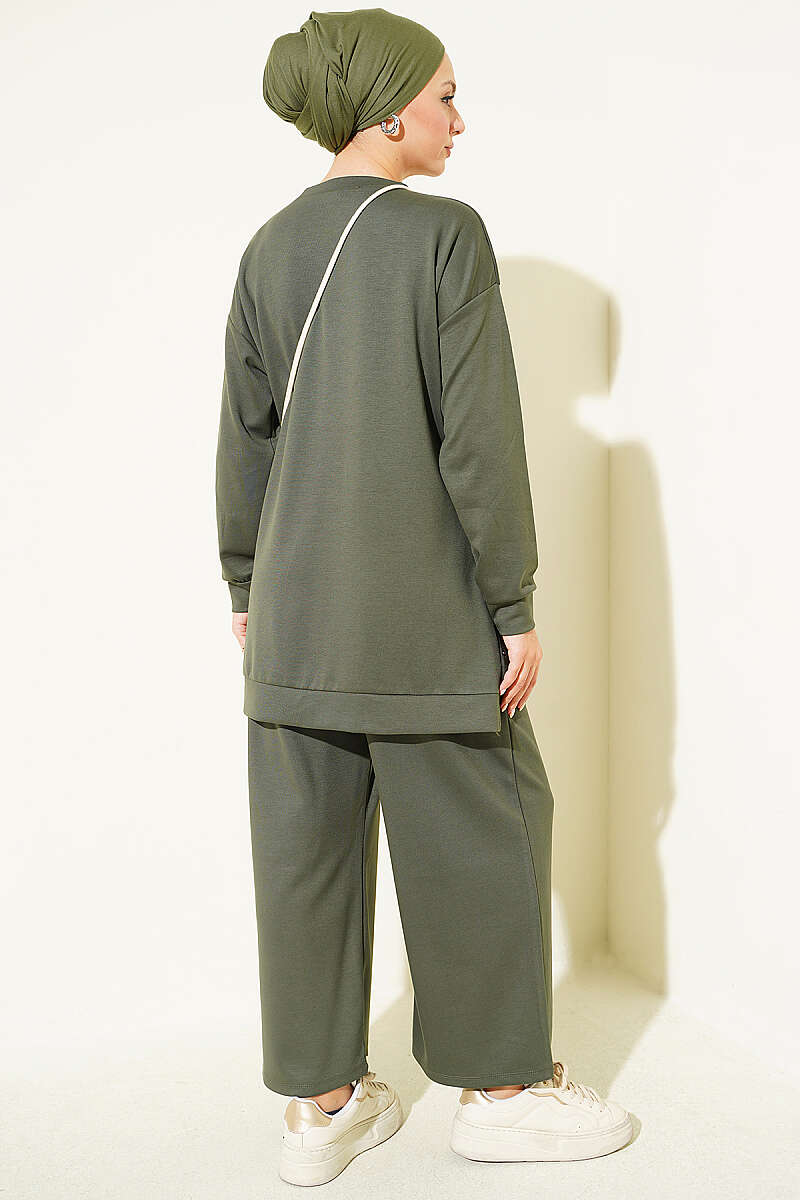 Two-Piece Set with Metal Snap Detail - Khaki
