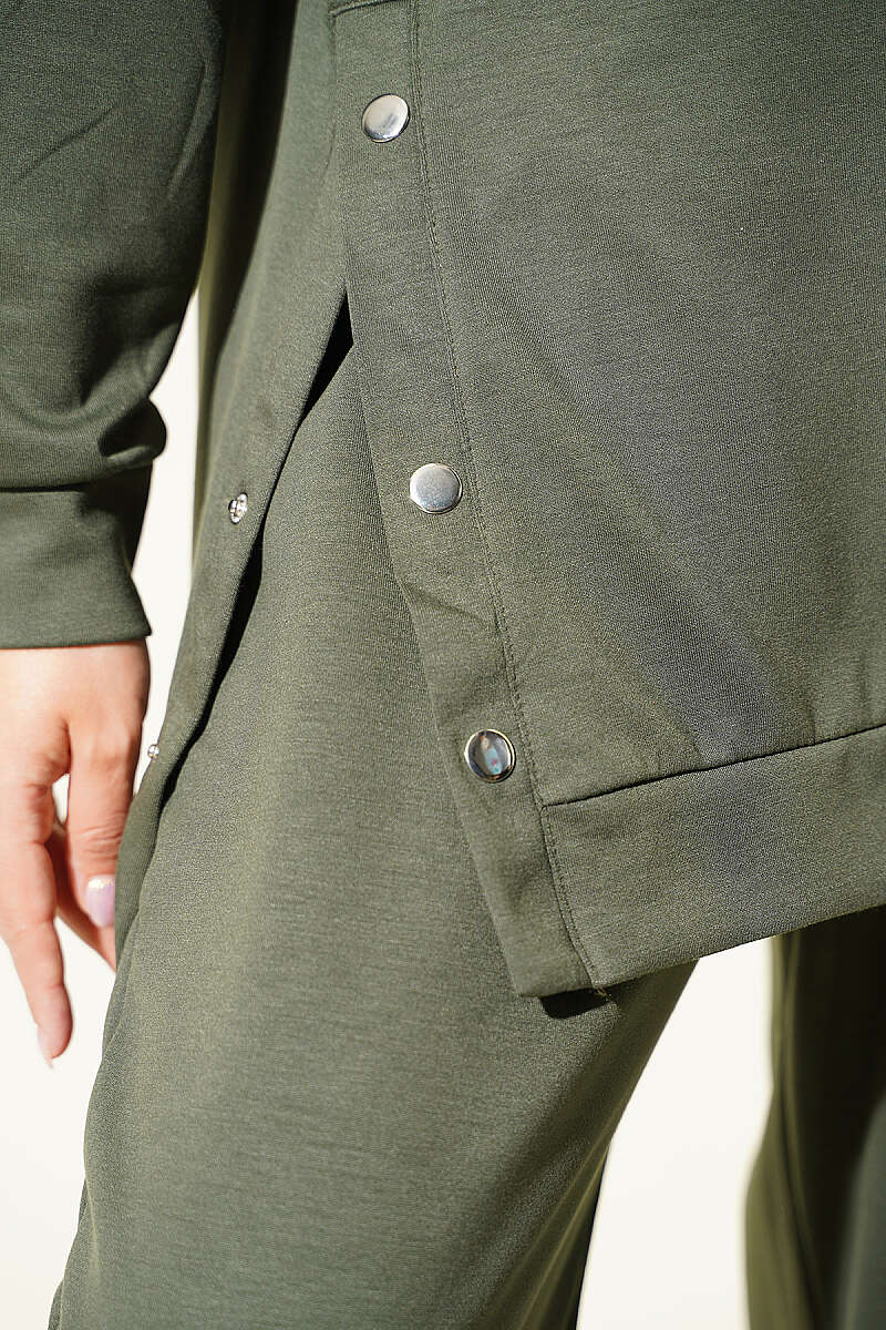 Two-Piece Set with Metal Snap Detail - Khaki