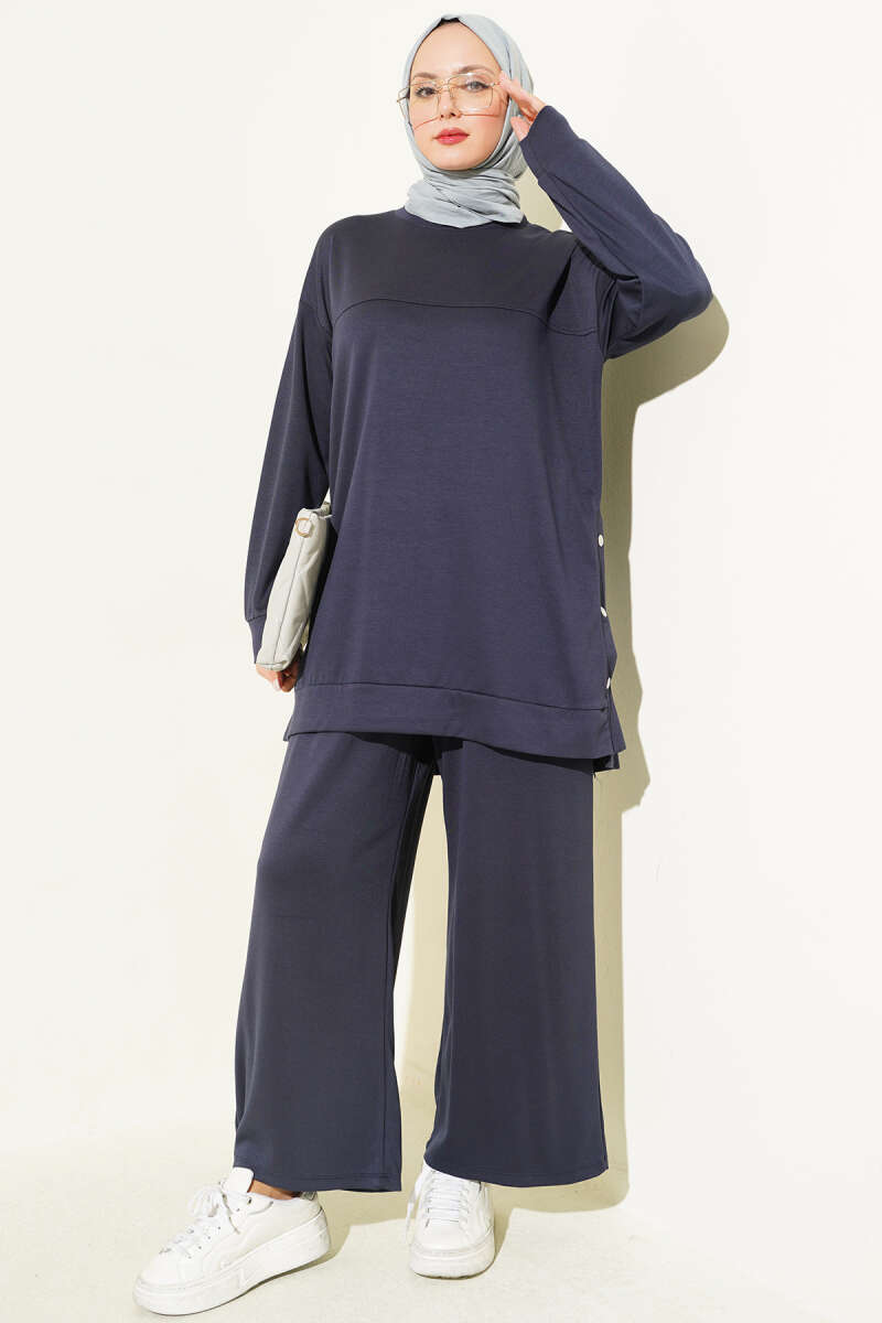 Two-Piece Set with Metal Snap Detail - Navy